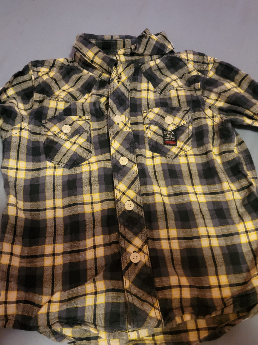 Diesel Black and Yellow Plaid Button-Down Shirt